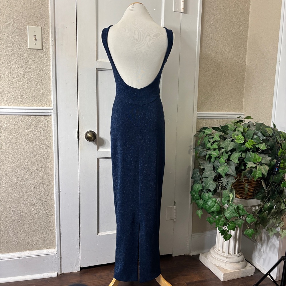 Betsey Johnson Vintage Dark Blue Shimmer Maxi Dress - Picture 2 of 15